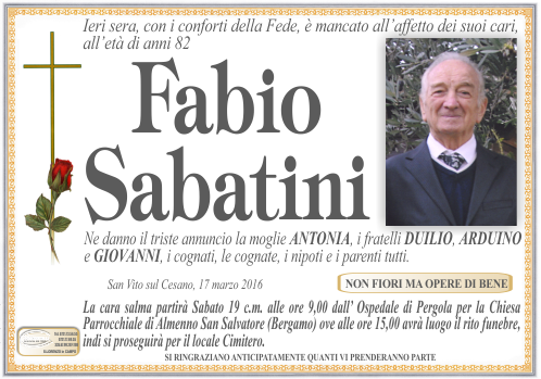 manifesto funebre di Sabatini Fabio