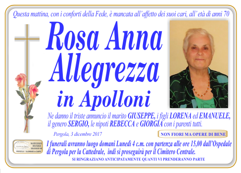 manifesto funebre di Allegrezza Rosa Anna