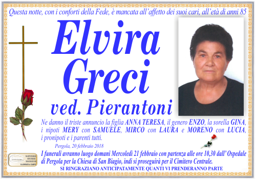 manifesto funebre di Greci Elvira