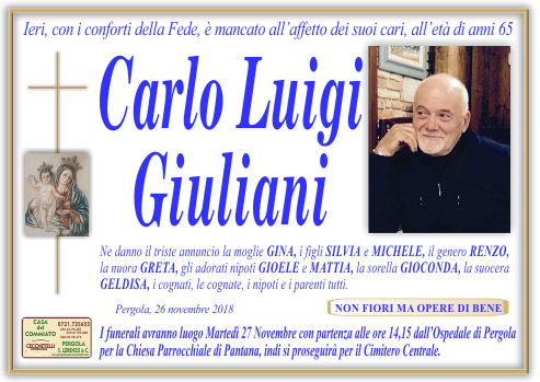 manifesto funebre di Giuliani Carlo Luigi