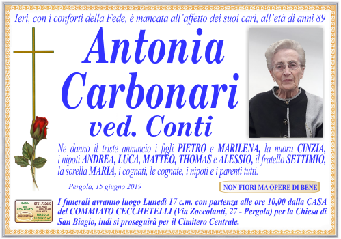 manifesto funebre di Carbonari Antonia