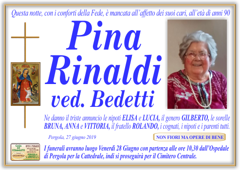 manifesto funebre di Rinaldi Pina