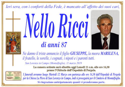 manifesto funebre di Ricci Nello