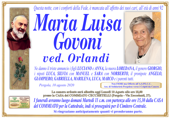 manifesto funebre di Govoni Maria Luisa