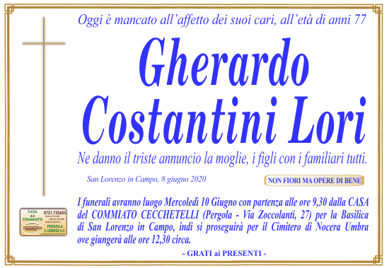 manifesto funebre di Costantini Lori Gherardo