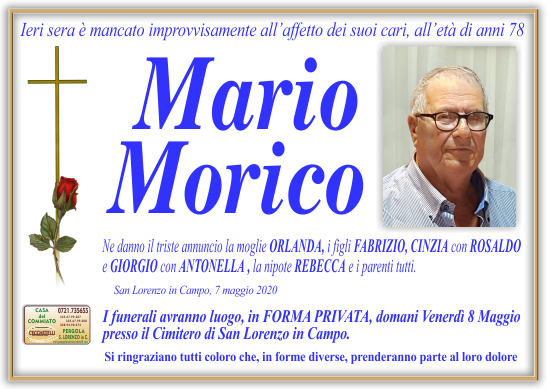 manifesto funebre di Morico Mario