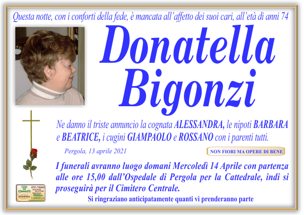 manifesto funebre di Bigonzi Donatella