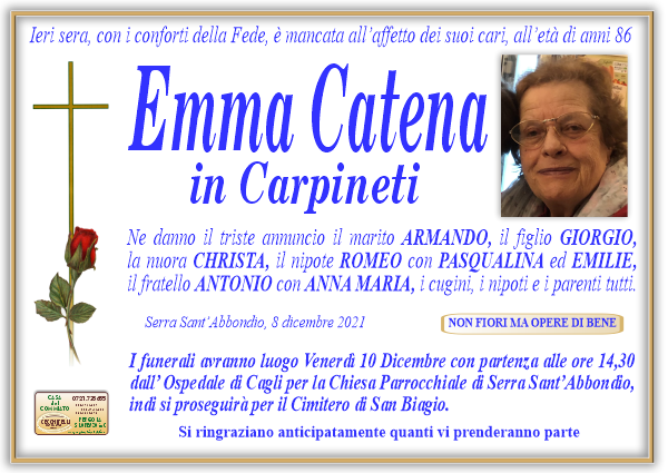 manifesto funebre di Catena Emma