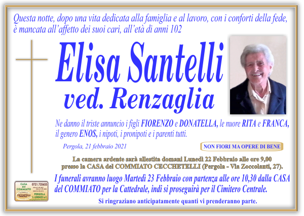 manifesto funebre di Santelli Elisa