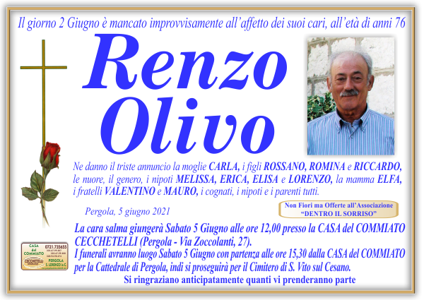 manifesto funebre di Olivo Renzo