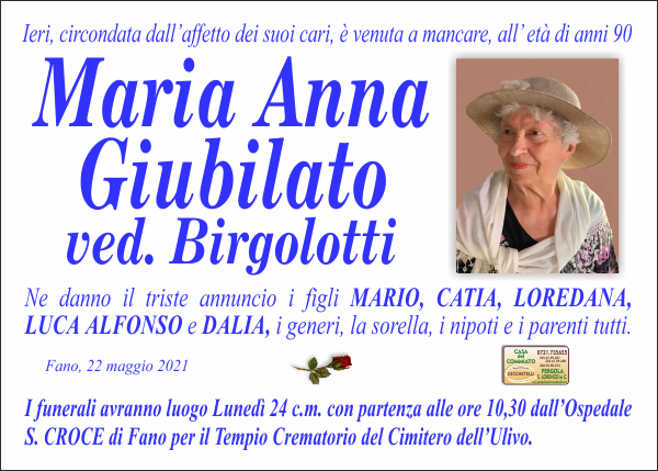 manifesto funebre di Giubilato Maria Anna