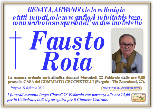 manifesto funebre di Roia Fausto