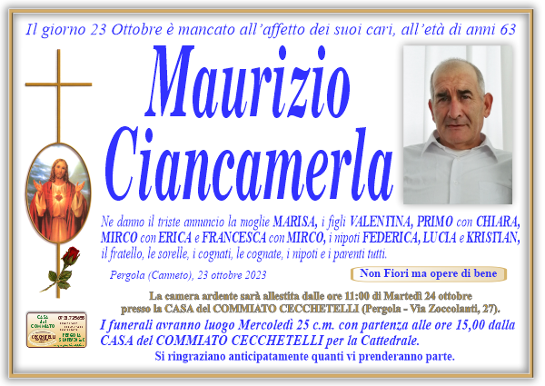 manifesto funebre di Ciancamerla Maurizio