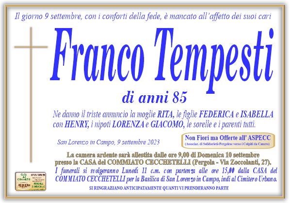 manifesto funebre di Tempesti Franco