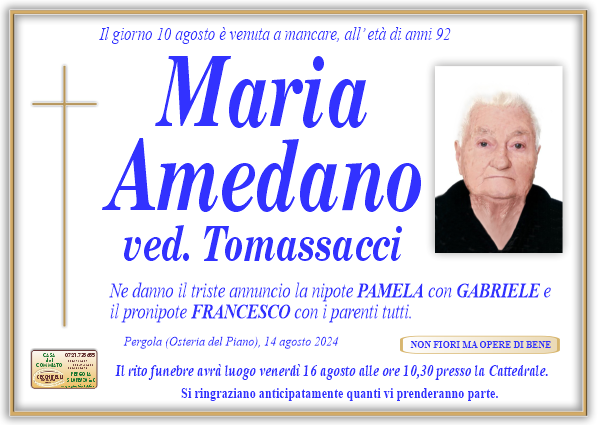 manifesto funebre di Amedano Maria