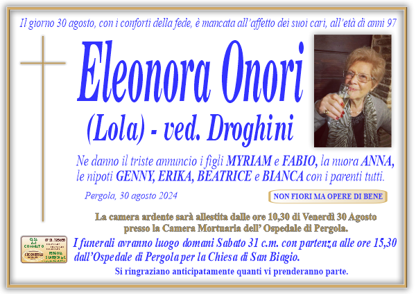 manifesto funebre di Onori Eleonora