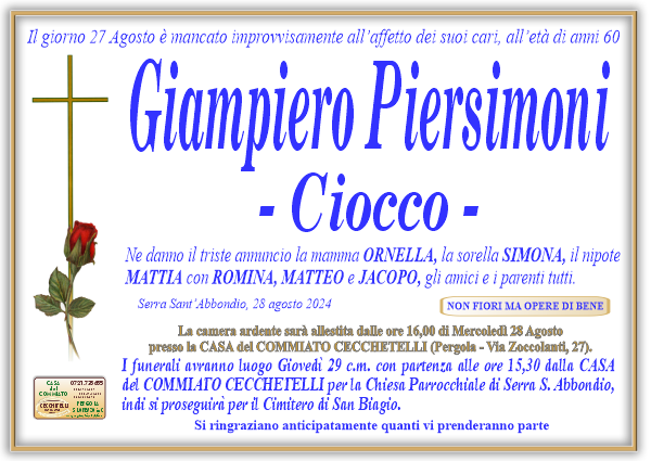 manifesto funebre di Piersimoni Giampiero