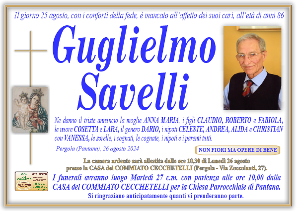 manifesto funebre di Savelli Guglielmo