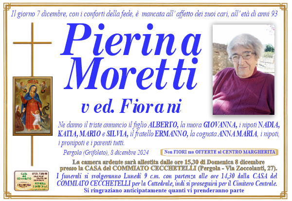 manifesto funebre di Moretti Pierina