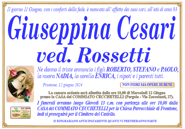 manifesto funebre di Cesari Giuseppina