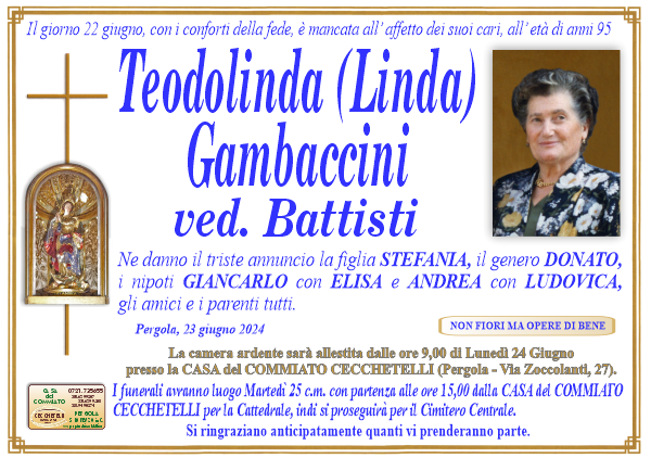 manifesto funebre di Gambaccini Teodolinda