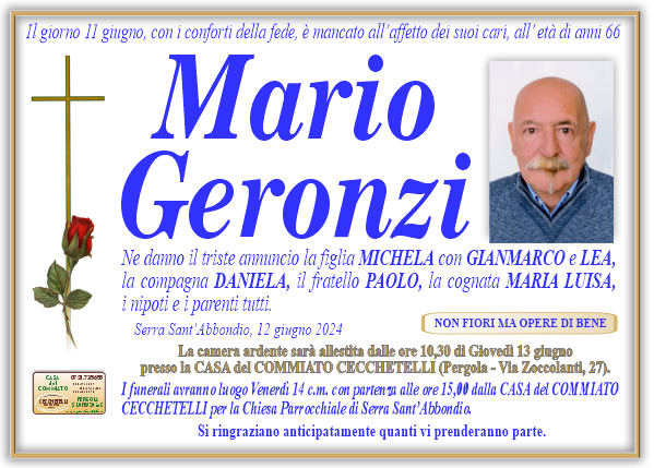 manifesto funebre di Geronzi Mario