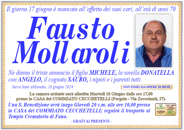 manifesto funebre di Mollaroli Fausto