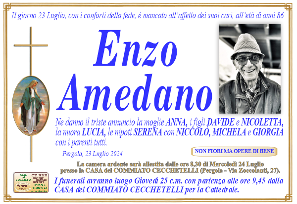 Necrologio di Enzo Amedano