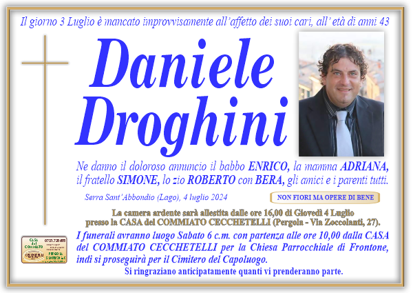 manifesto funebre di Droghini Daniele