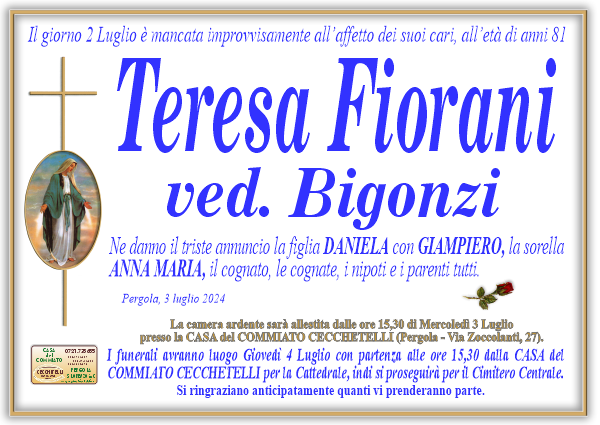 manifesto funebre di Fiorani Teresa