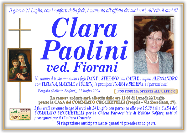 Necrologio di Clara Paolini