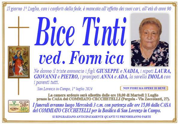 manifesto funebre di Tinti Bice