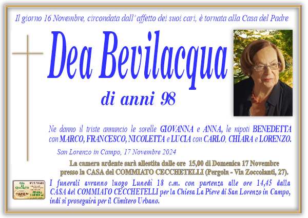 Necrologio di Dea Bevilacqua