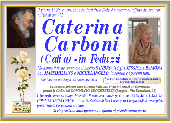 Necrologio di Caterina Carboni