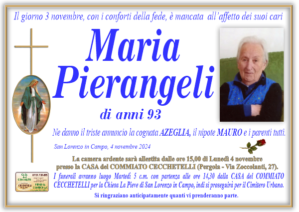 manifesto funebre di Pierangeli Maria