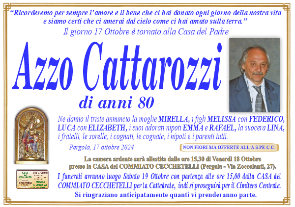 manifesto funebre di Cattarozzi Azzo