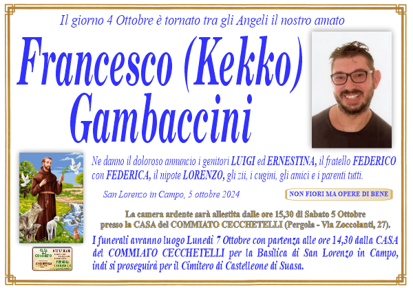 manifesto funebre di Gambaccini Francesco