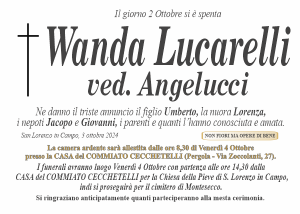 manifesto funebre di Lucarelli Wanda