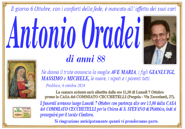 manifesto funebre di Oradei Antonio