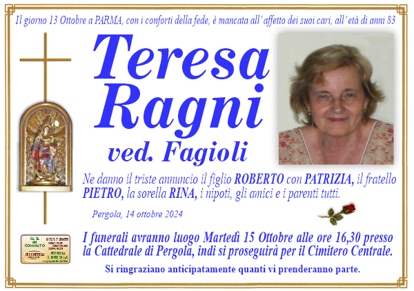 manifesto funebre di Ragni Teresa