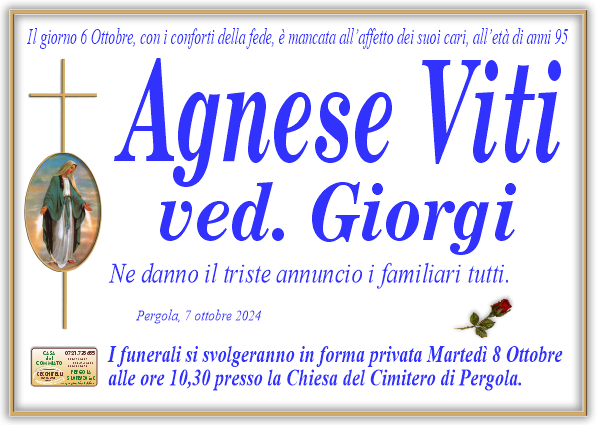 manifesto funebre di Viti Agnese