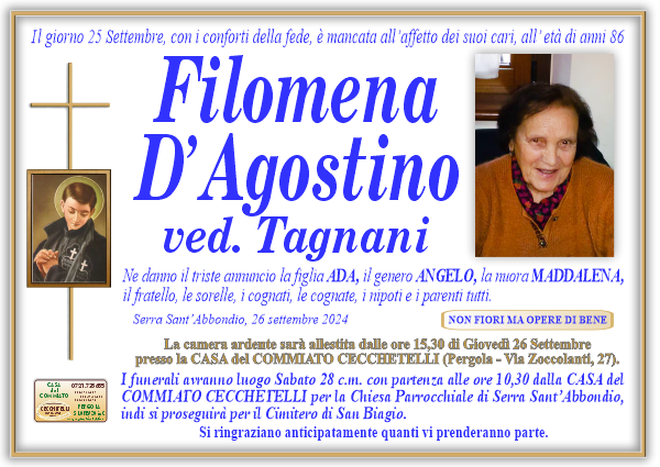 manifesto funebre di Dagostino Filomena